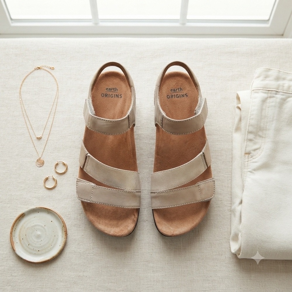 Earth Origins Beige Strappy Comfort Sandals
